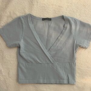 Brandy Melville Blue Crop Wrap Blouse